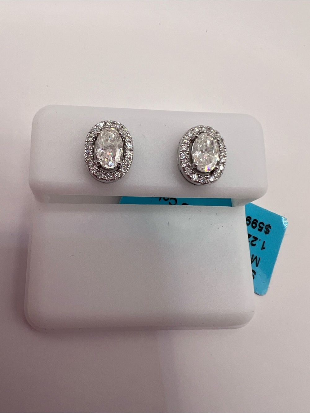 Oval Halo Moissanite Stud Earrings set in .925 Sterling Silver